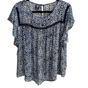 Route 66 Kmart Vintage Womens Blue Floral Flutter Sleeve Boho Shirt Blouse New X